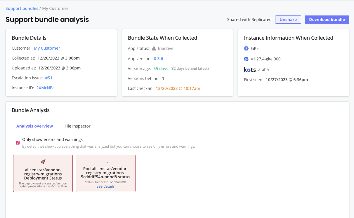 Support bundle analysis overview